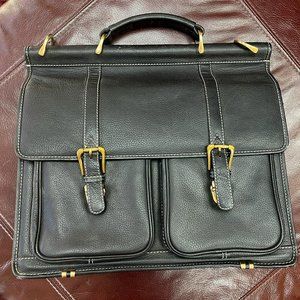 YL Black Leather Brief Case with Shoulder Strap